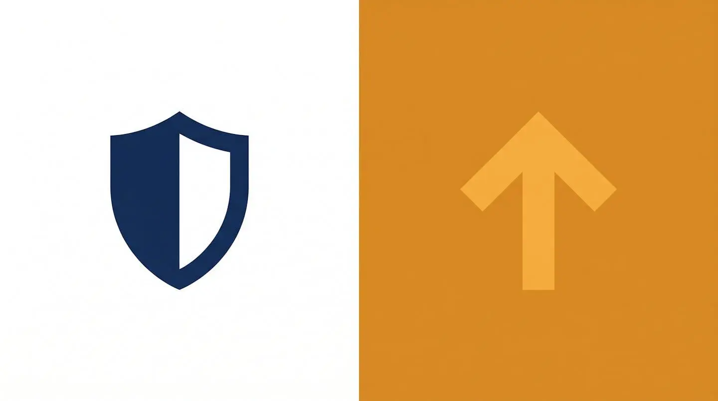 Pictogrammes illustrant deux voies distinctes : un bouclier (sécurité fonds euros) et une flèche ascendante (potentiel UC).